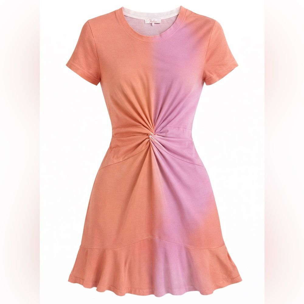 Parker Ombre Twist Front T-Shirt Dress Coral Pink Women’s Size S